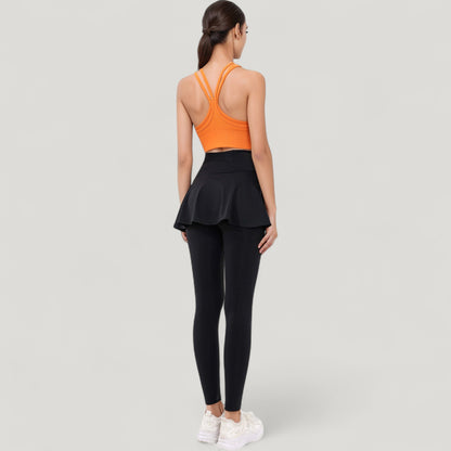 Anna-Kaci Active Women's Double Strap Crew Neck Ribbed Crop Top with Fitted Hem
