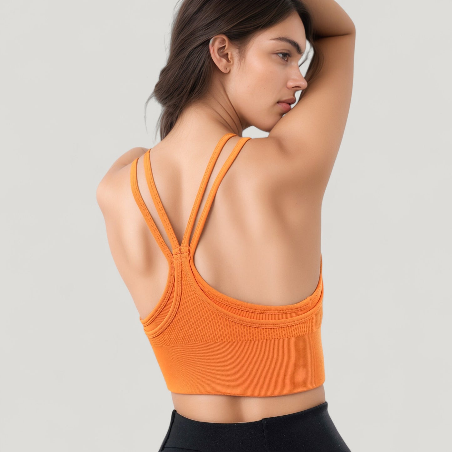 Anna-Kaci Active Women's Double Strap Crew Neck Ribbed Crop Top with Fitted Hem