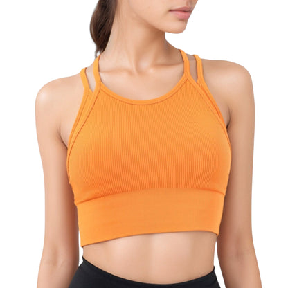Anna-Kaci Active Women's Double Strap Crew Neck Ribbed Crop Top with Fitted Hem