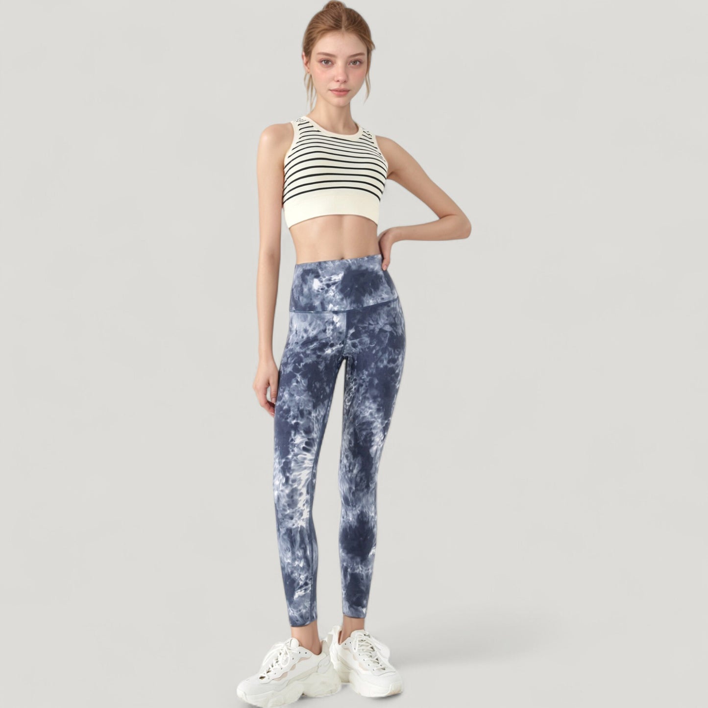 Anna-Kaci Active Women's Striped Sleeveless Crop Top with Fitted Hem and Round Neckline