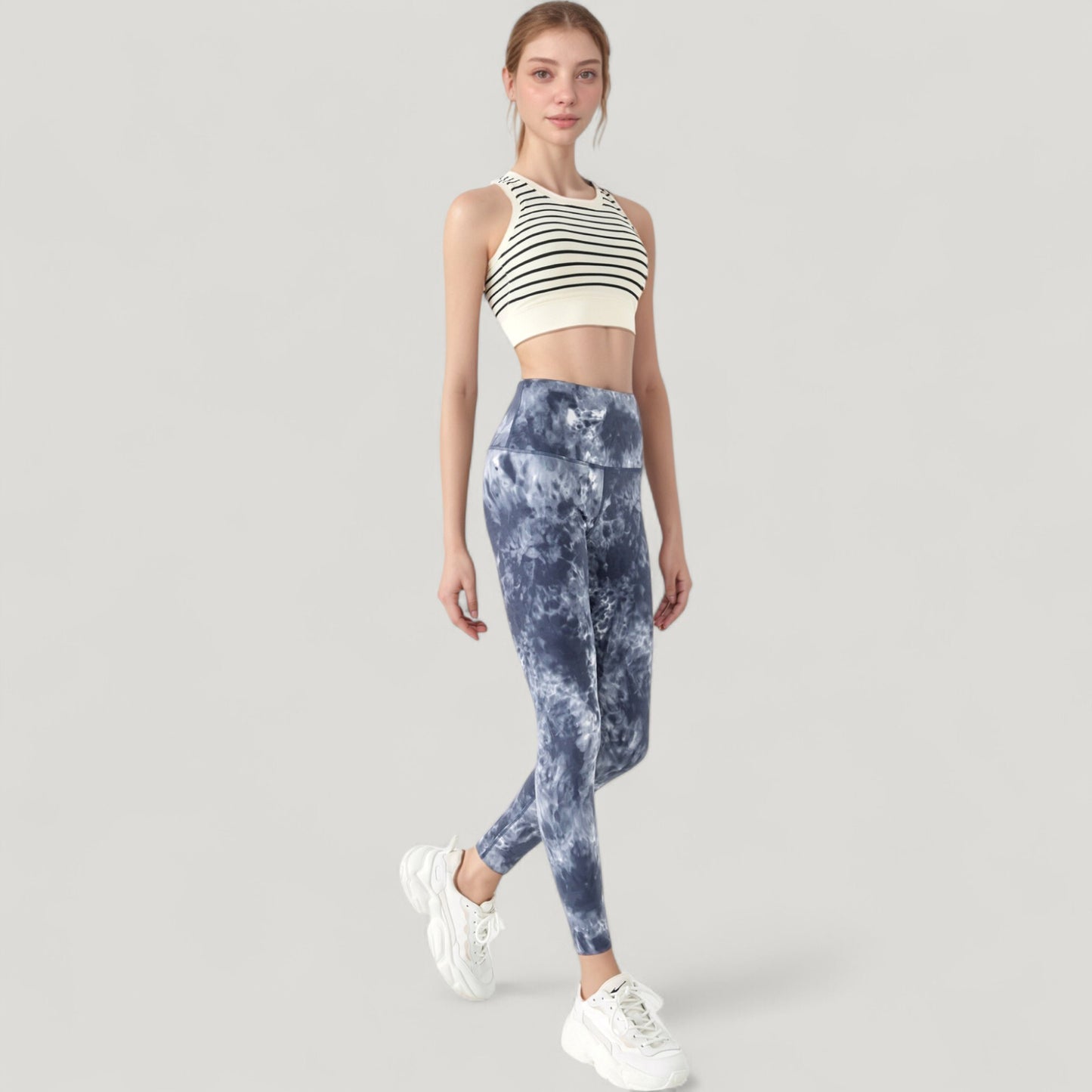 Anna-Kaci Active Women's Striped Sleeveless Crop Top with Fitted Hem and Round Neckline