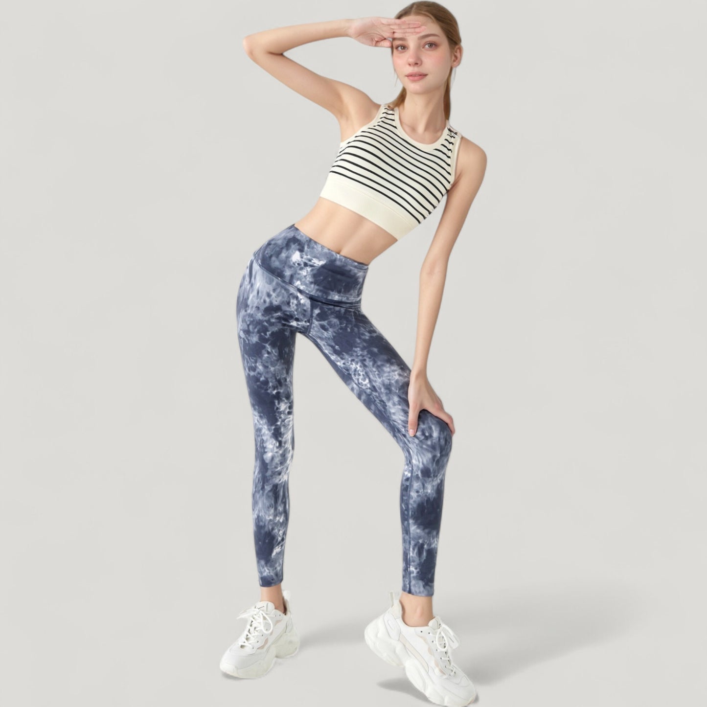 Anna-Kaci Active Women's Striped Sleeveless Crop Top with Fitted Hem and Round Neckline