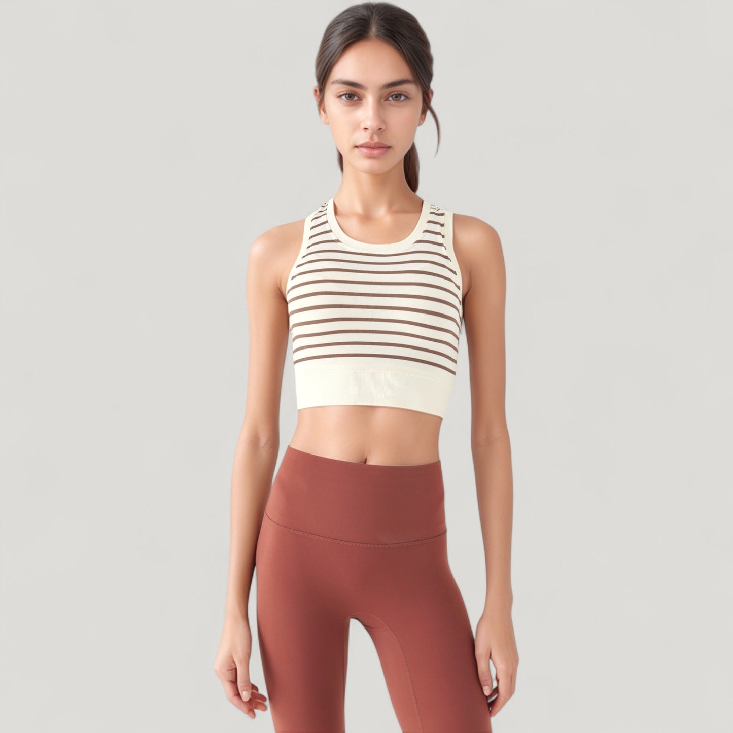 Anna-Kaci Active Women's Striped Sleeveless Crop Top with Fitted Hem and Round Neckline