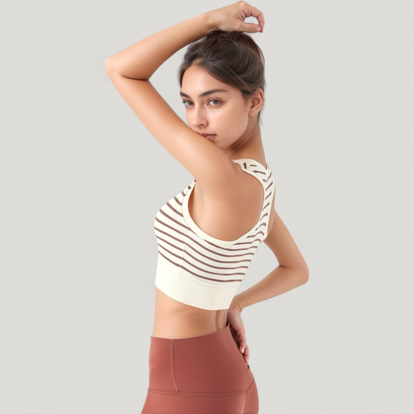 Anna-Kaci Active Women's Striped Sleeveless Crop Top with Fitted Hem and Round Neckline