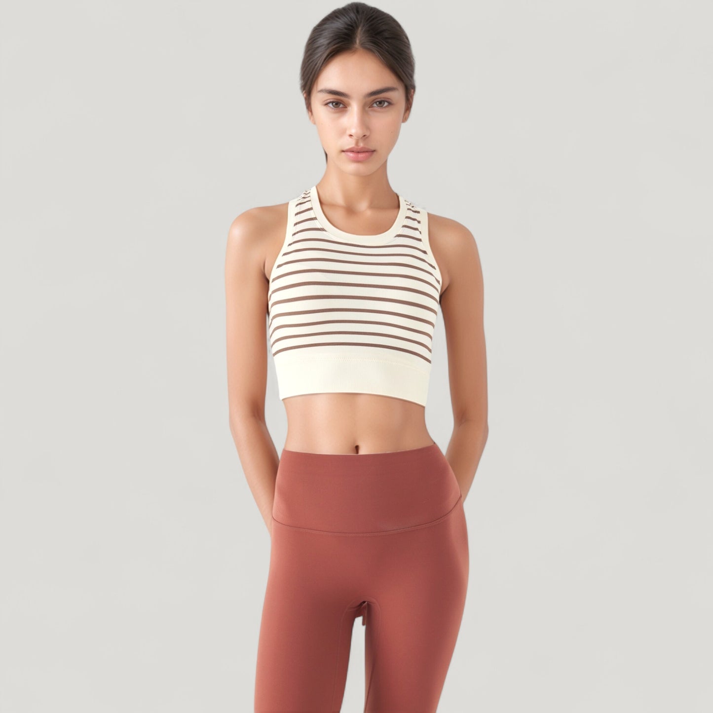 Anna-Kaci Active Women's Striped Sleeveless Crop Top with Fitted Hem and Round Neckline