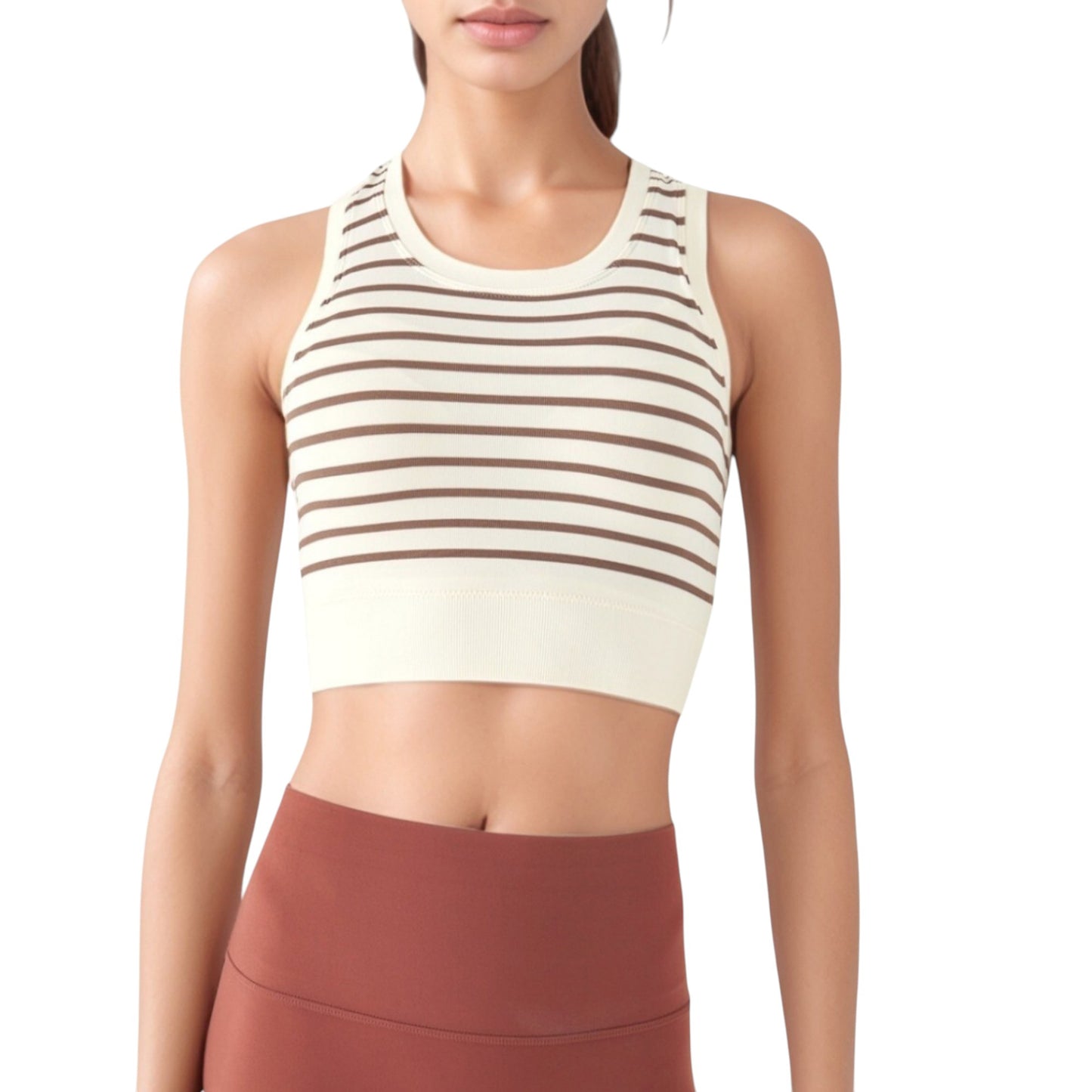 Anna-Kaci Active Women's Striped Sleeveless Crop Top with Fitted Hem and Round Neckline