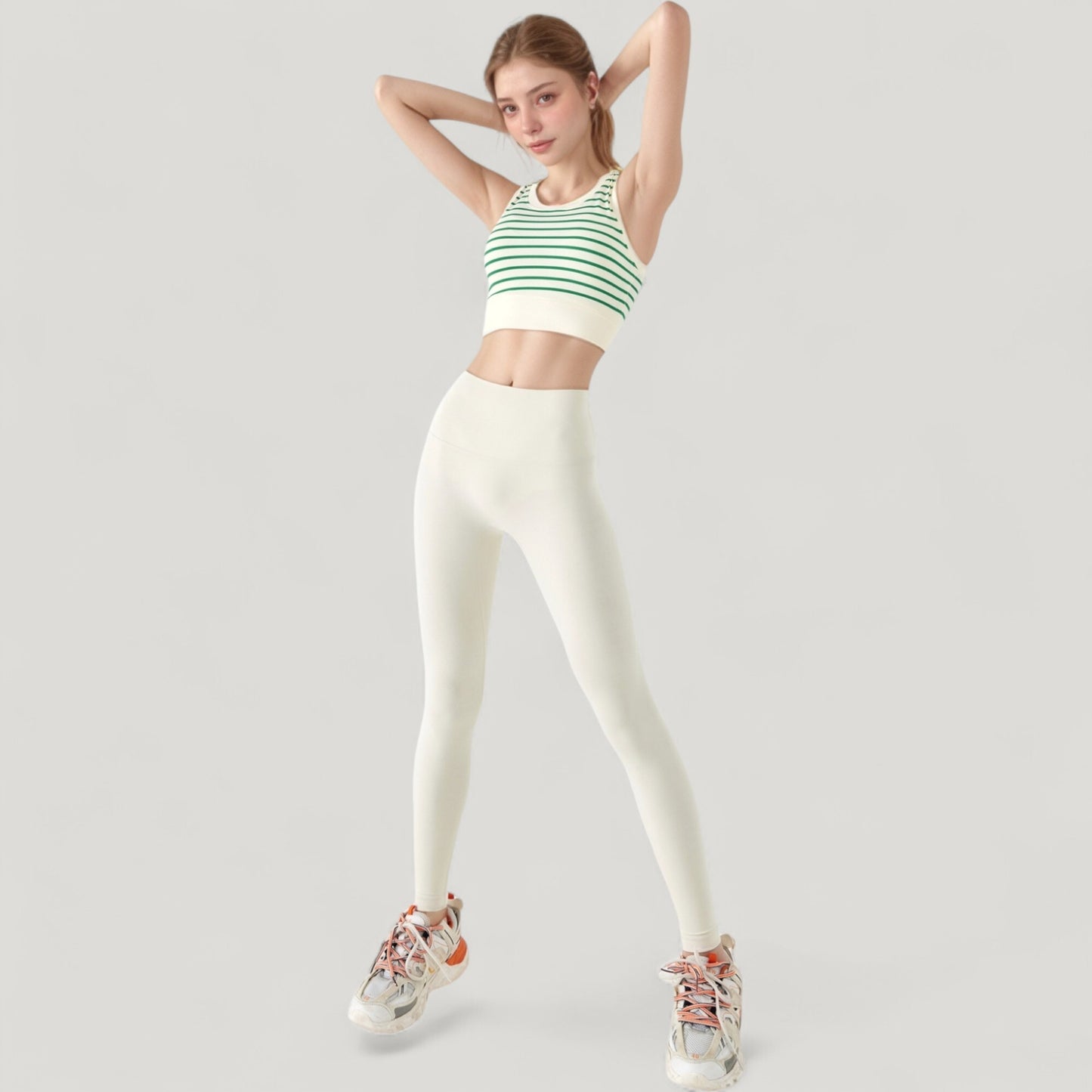 Anna-Kaci Active Women's Striped Sleeveless Crop Top with Fitted Hem and Round Neckline