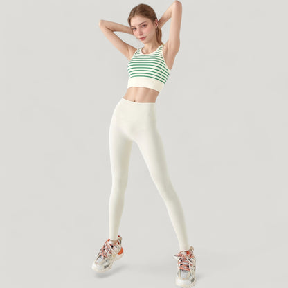 Anna-Kaci Active Women's Striped Sleeveless Crop Top with Fitted Hem and Round Neckline