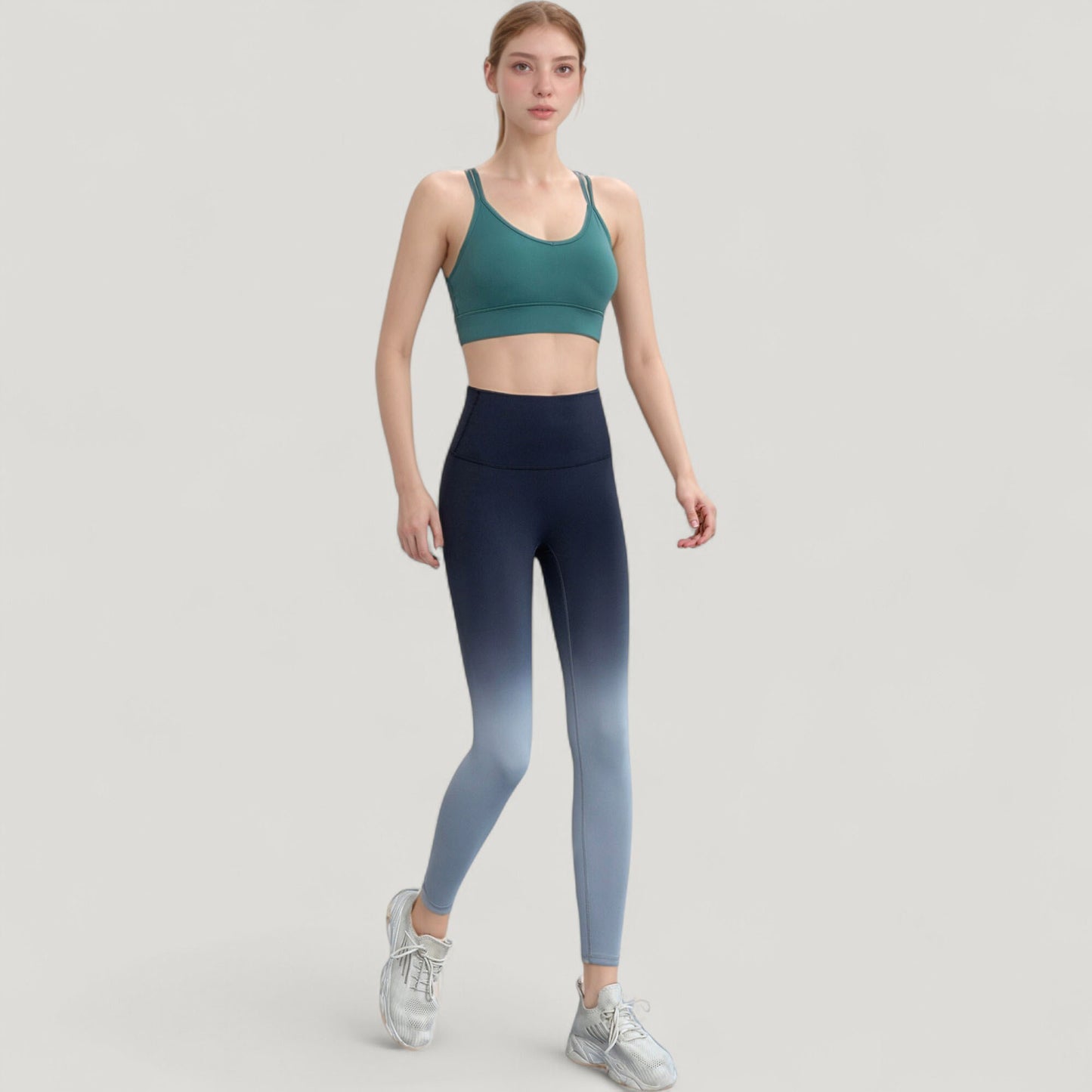 Anna-Kaci Active Women's High Waist Ombre Gradient Seamless Leggings with Wide Waistband
