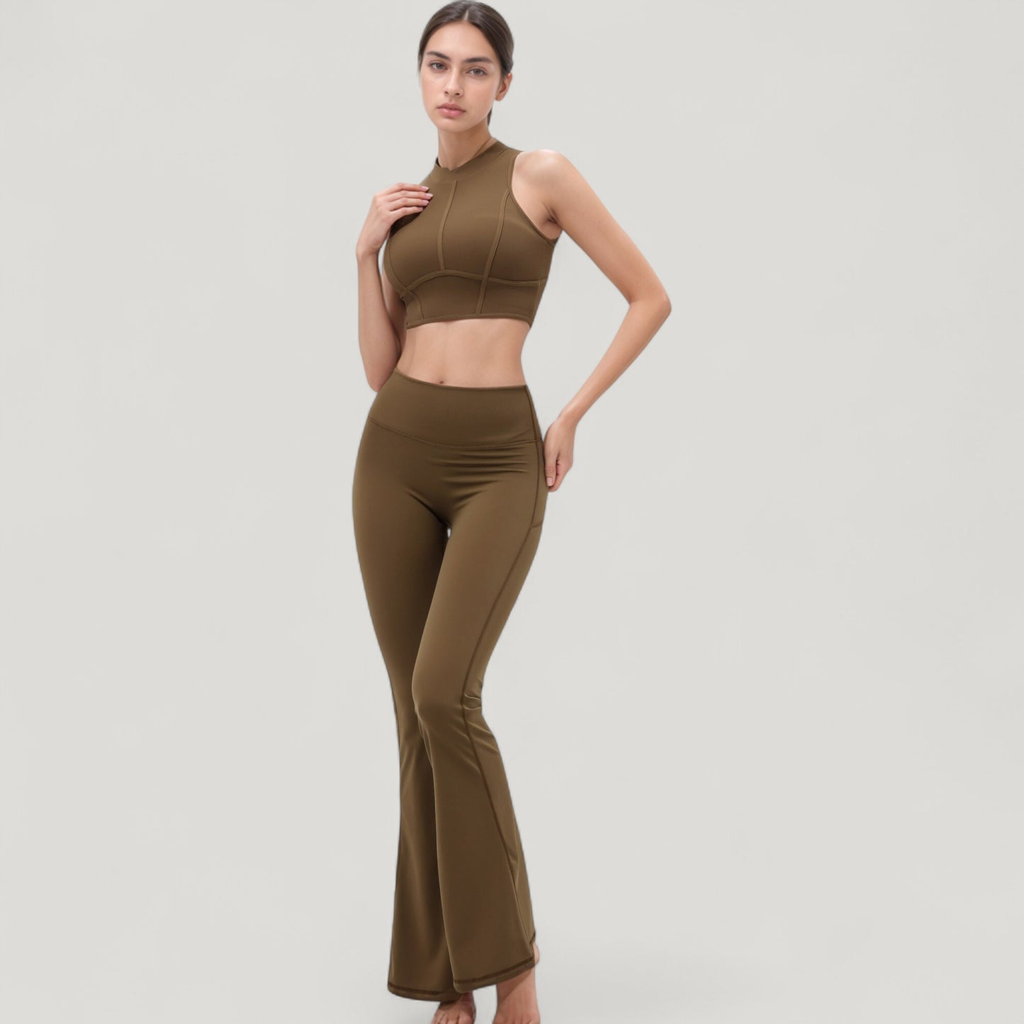 Anna-Kaci Active Women's High Waist Flare Yoga Pants with Seam Detailing