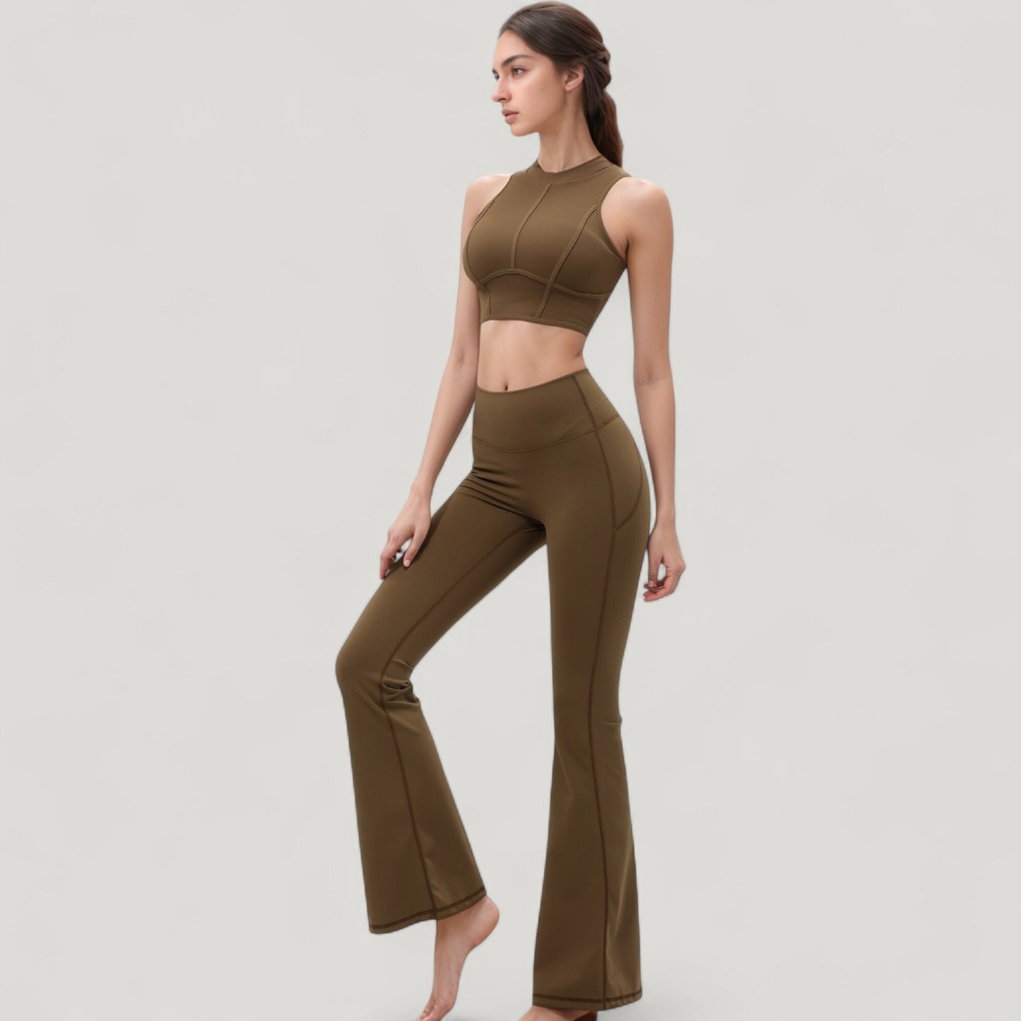 Anna-Kaci Active Women's High Waist Flare Yoga Pants with Seam Detailing