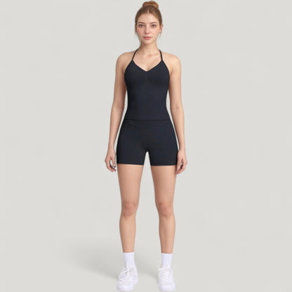 Anna-Kaci Active Women's Seamless Active Set with Halter Neck Top and Fitted Shorts