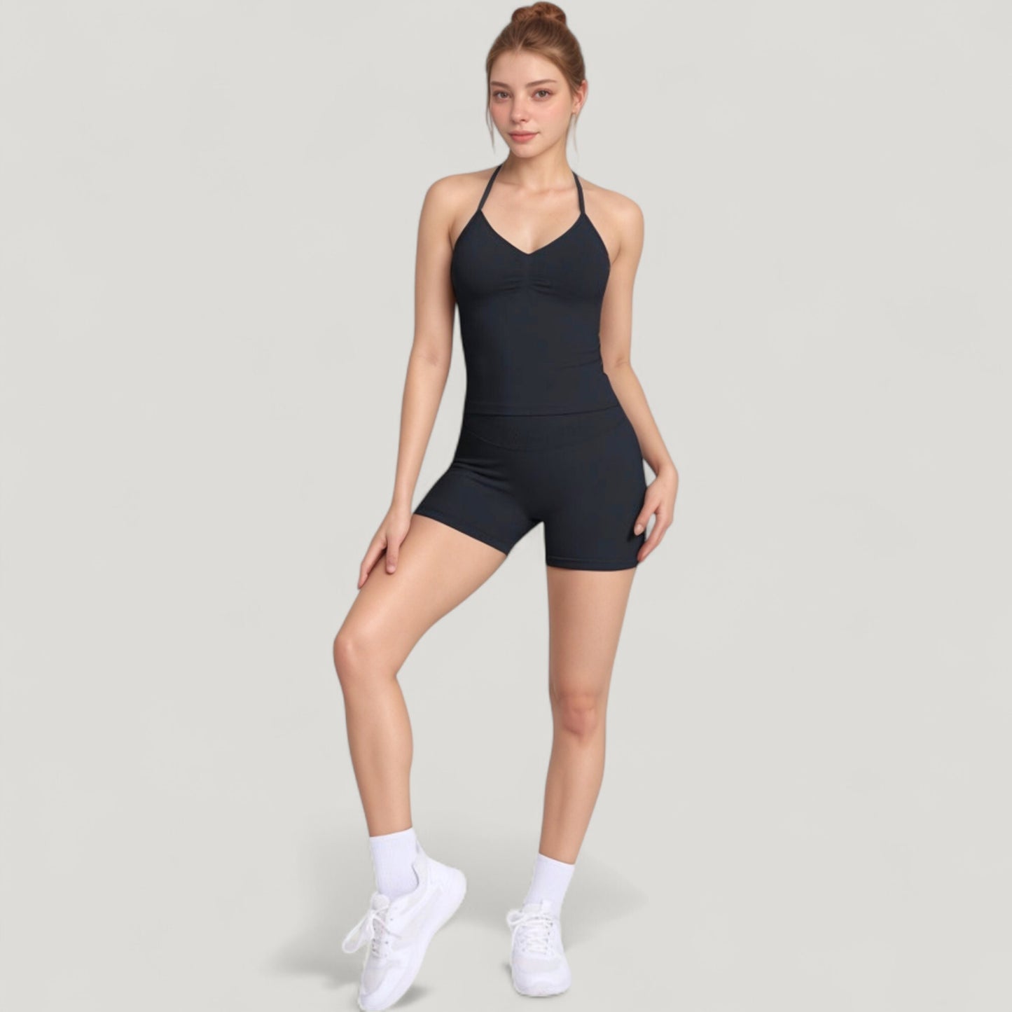 Anna-Kaci Active Women's Seamless Active Set with Halter Neck Top and Fitted Shorts