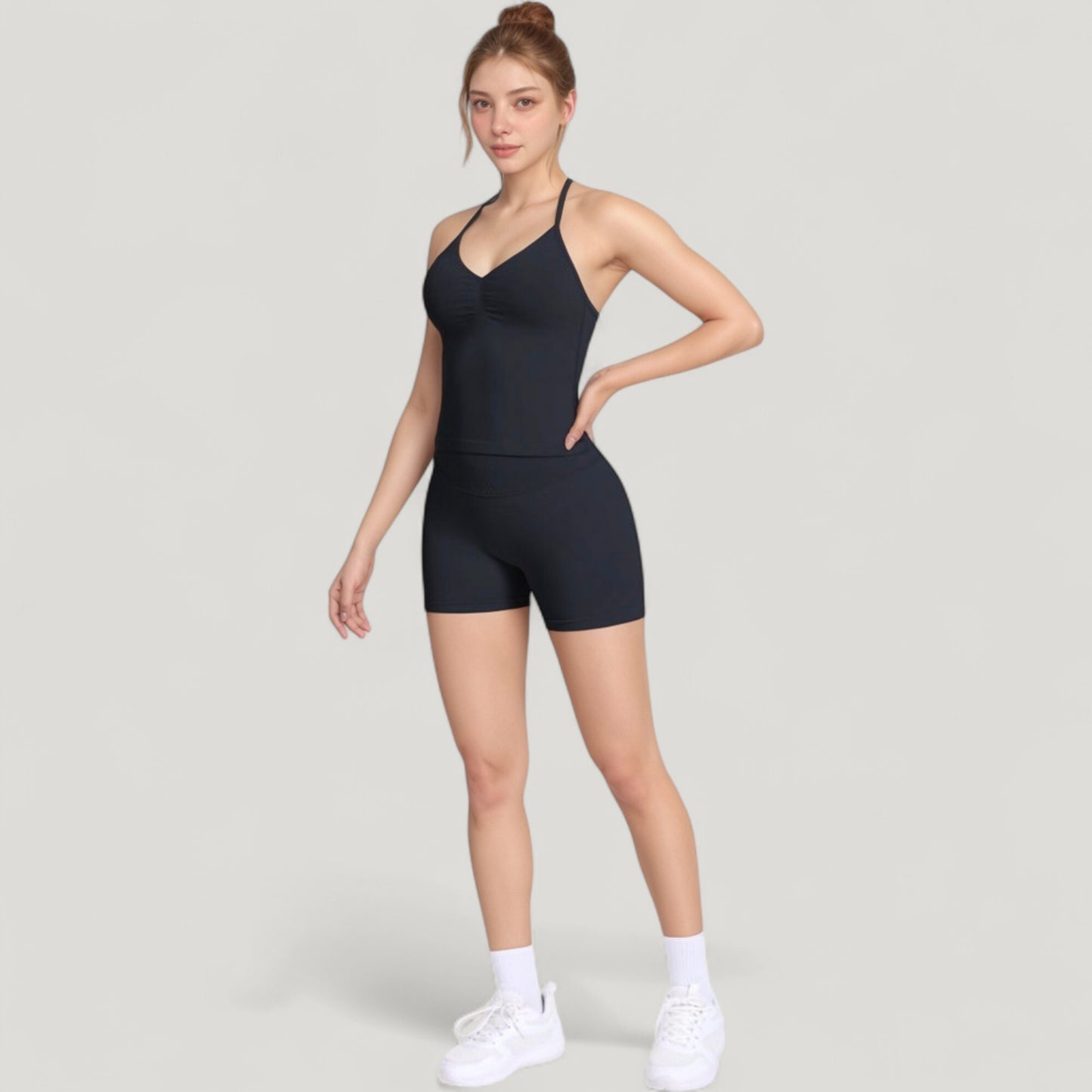 Anna-Kaci Active Women's Seamless Active Set with Halter Neck Top and Fitted Shorts