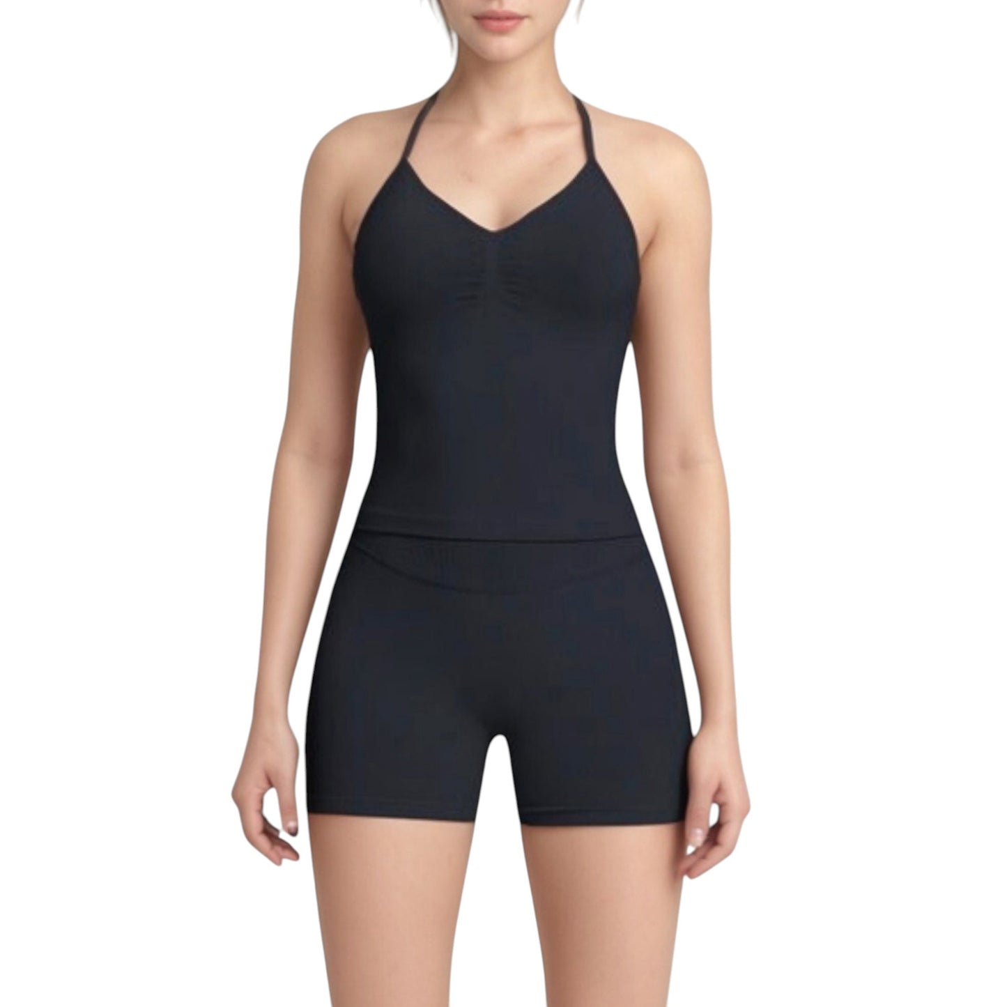 Anna-Kaci Active Women's Seamless Active Set with Halter Neck Top and Fitted Shorts