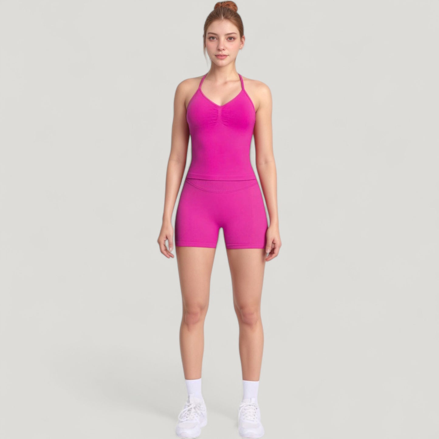 Anna-Kaci Active Women's Seamless Active Set with Halter Neck Top and Fitted Shorts