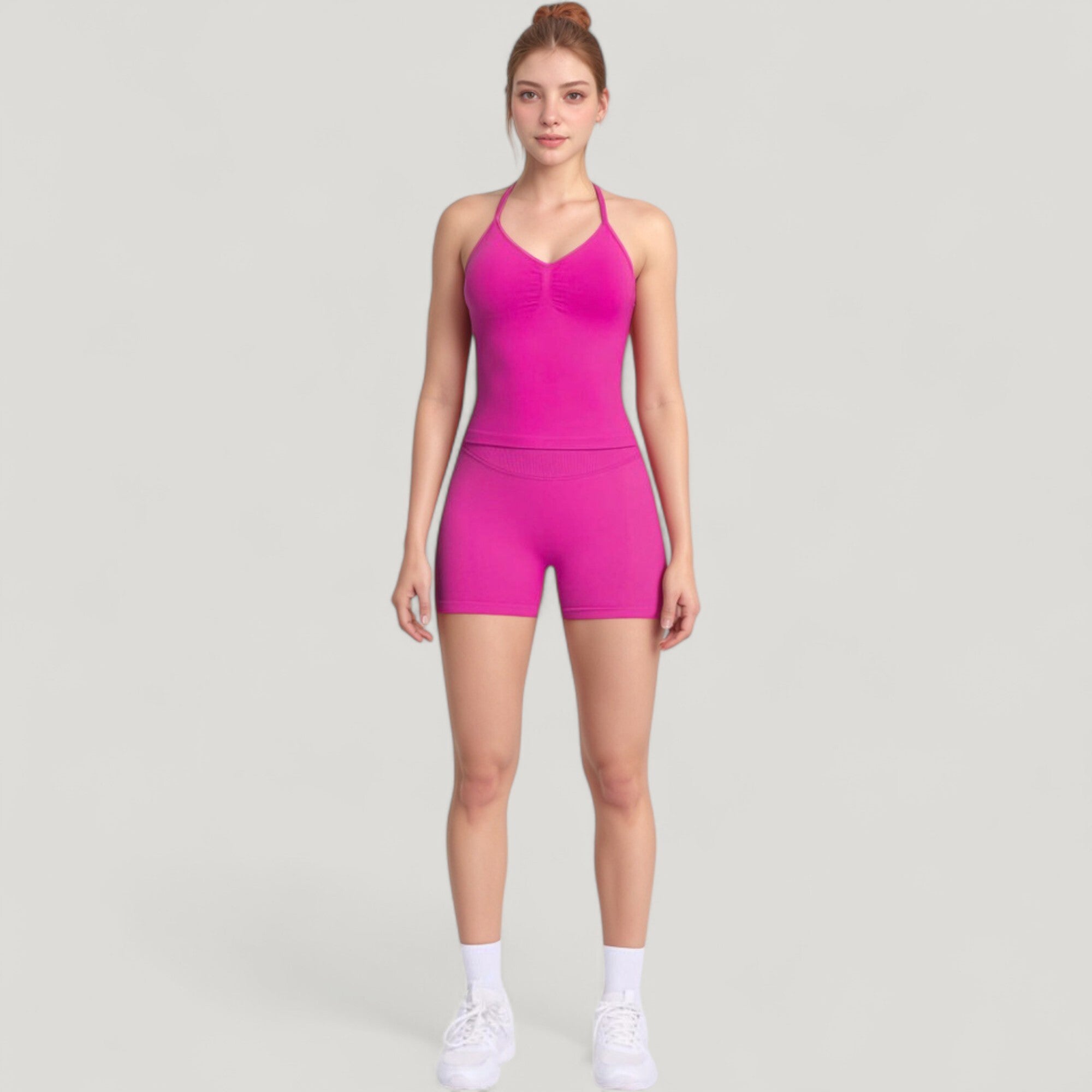 Anna-Kaci Active Women's Seamless Active Set with Halter Neck Top and Fitted Shorts