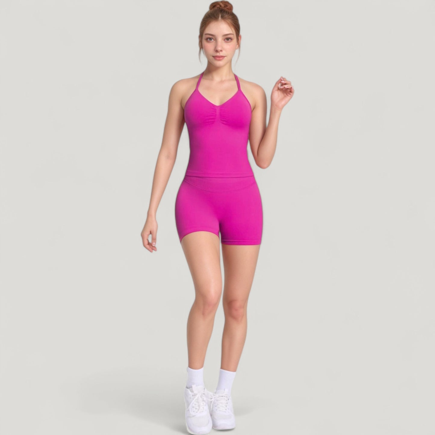 Anna-Kaci Active Women's Seamless Active Set with Halter Neck Top and Fitted Shorts