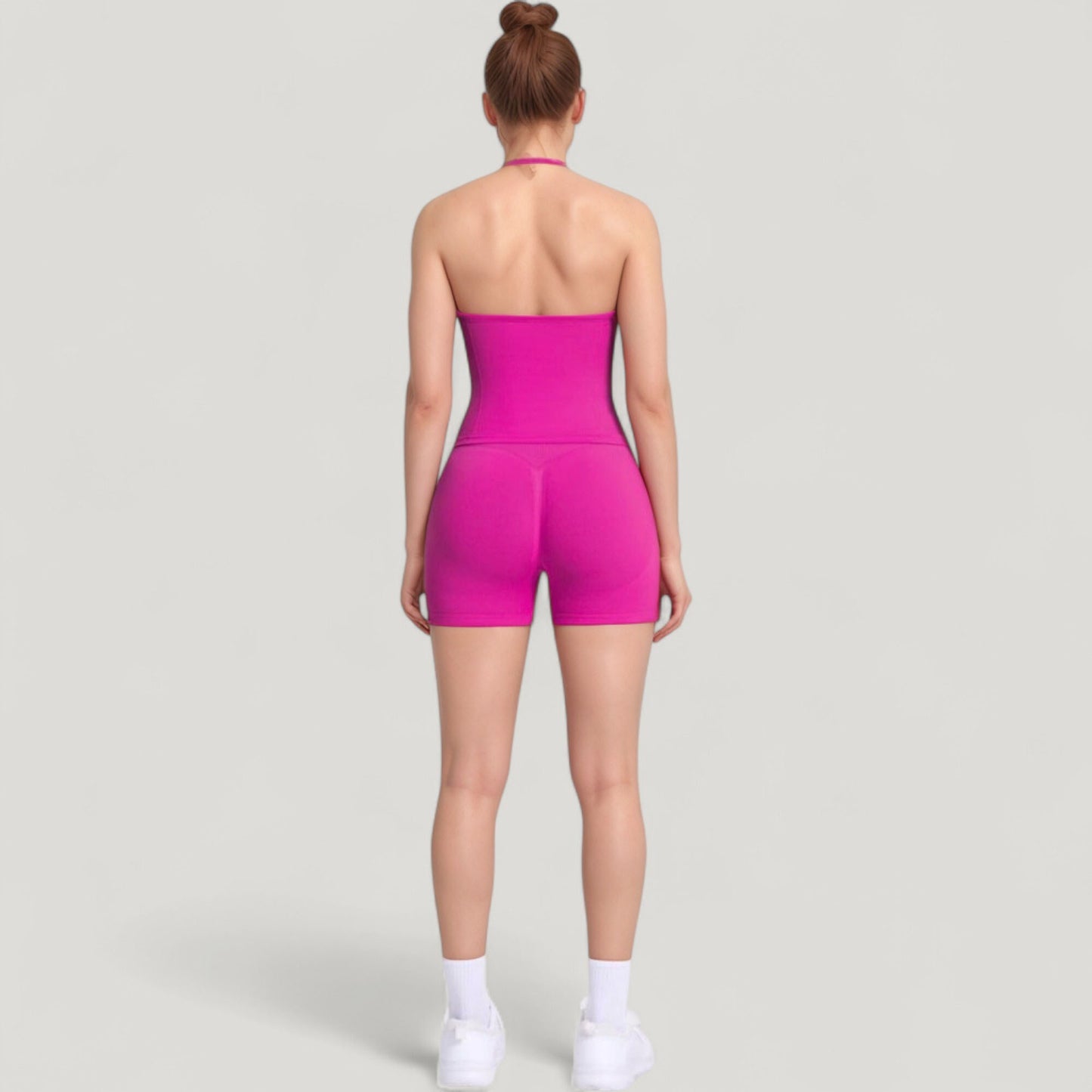 Anna-Kaci Active Women's Seamless Active Set with Halter Neck Top and Fitted Shorts