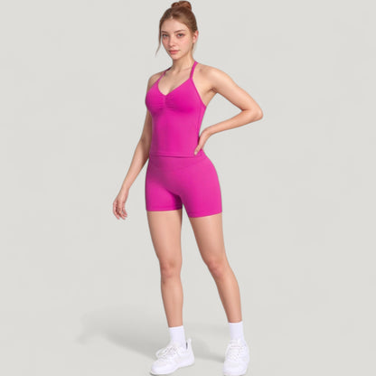 Anna-Kaci Active Women's Seamless Active Set with Halter Neck Top and Fitted Shorts