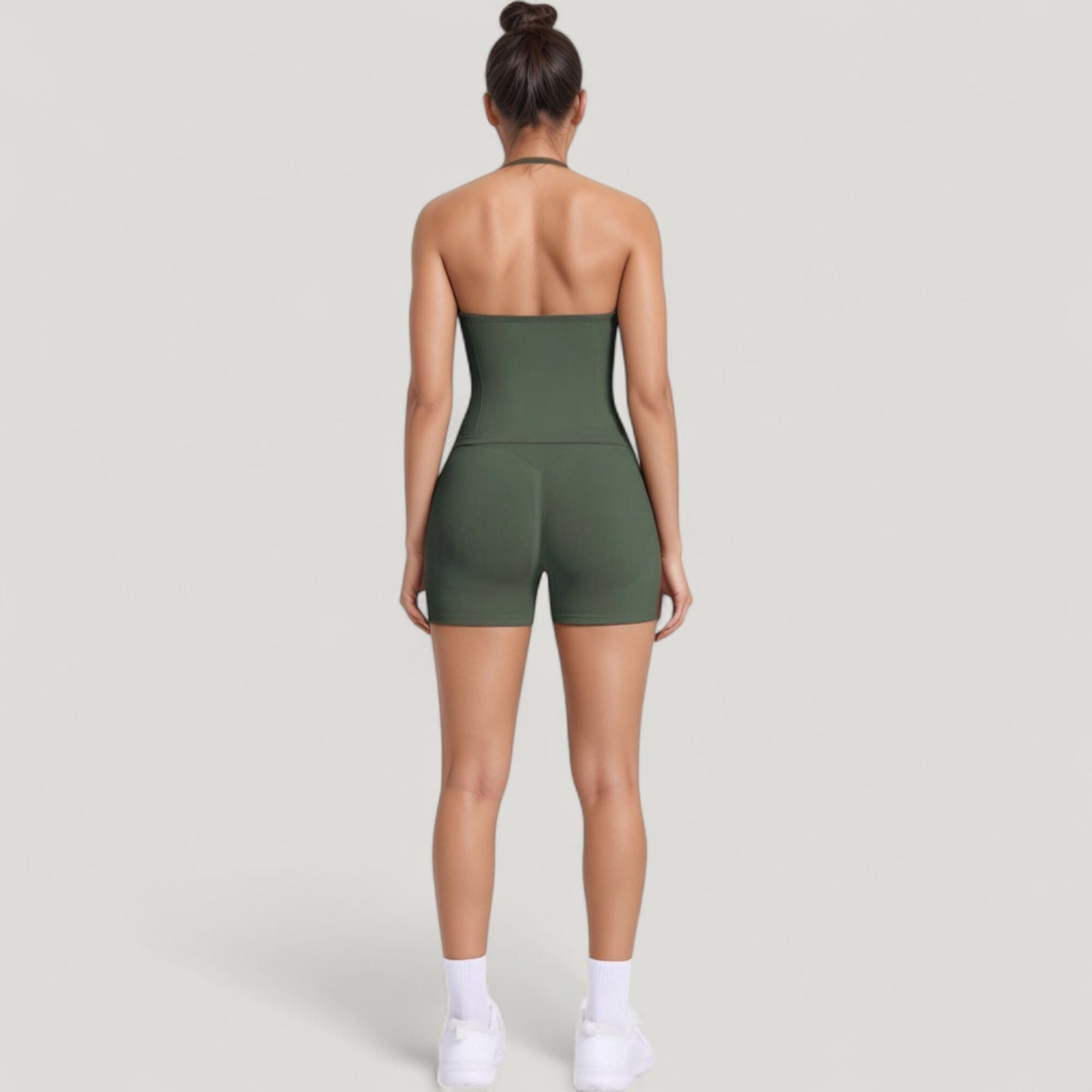 Anna-Kaci Active Women's Seamless Active Set with Halter Neck Top and Fitted Shorts