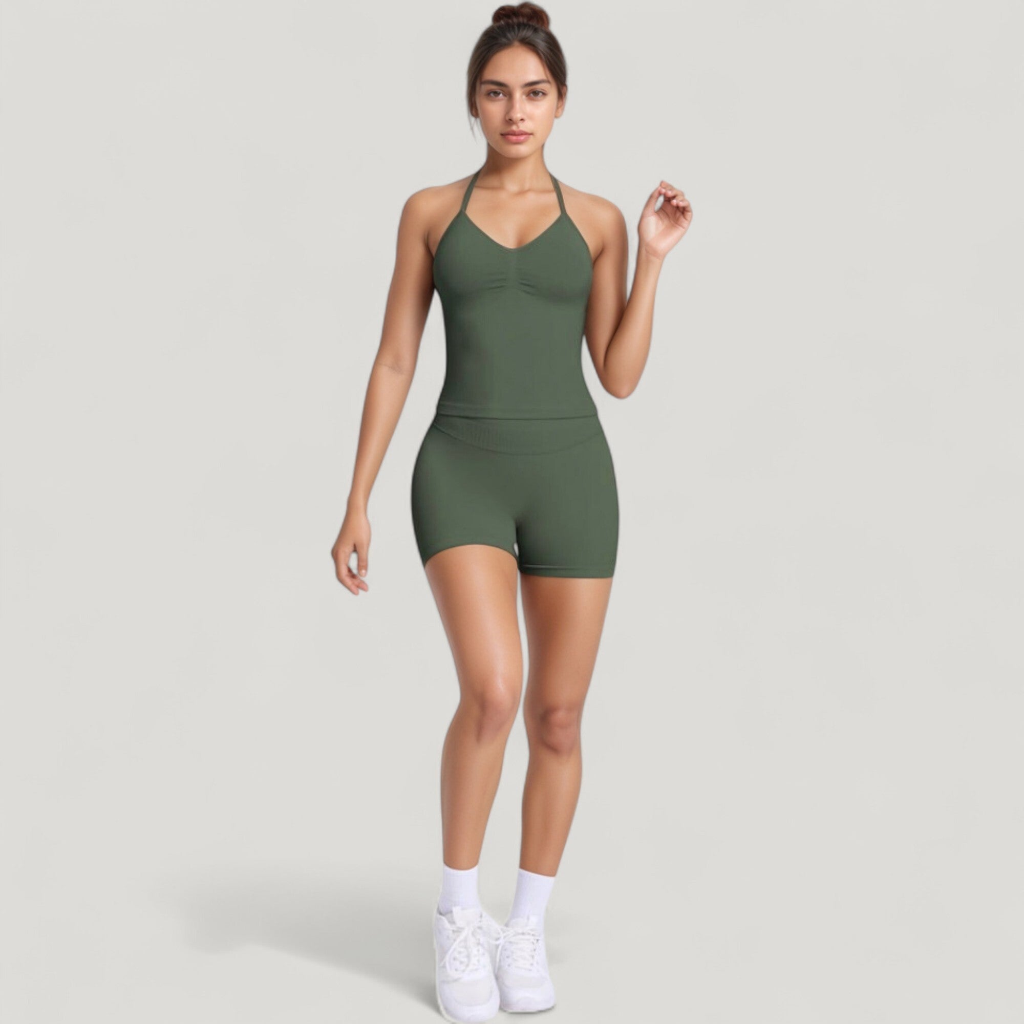 Anna-Kaci Active Women's Seamless Active Set with Halter Neck Top and Fitted Shorts