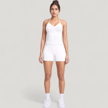 Anna-Kaci Active Women's Seamless Active Set with Halter Neck Top and Fitted Shorts