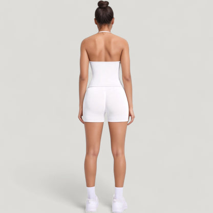 Anna-Kaci Active Women's Seamless Active Set with Halter Neck Top and Fitted Shorts