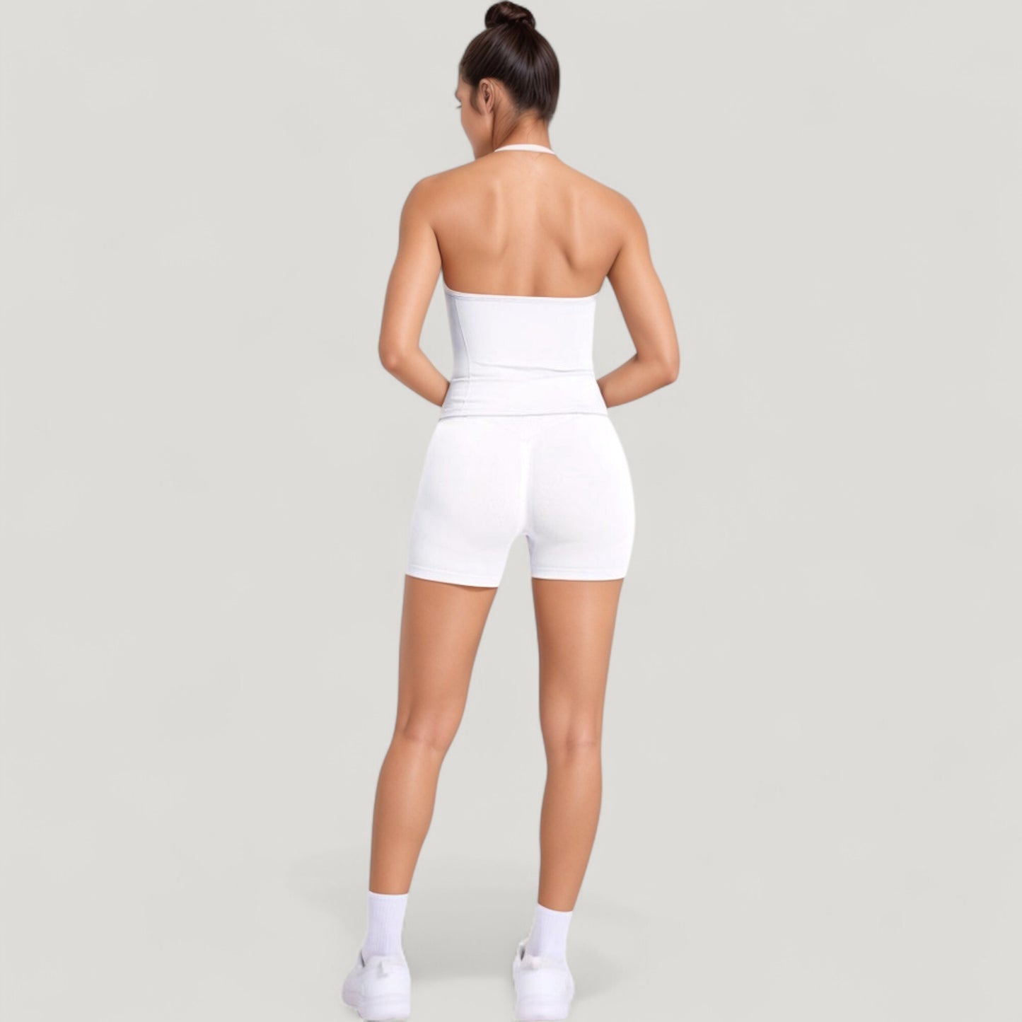 Anna-Kaci Active Women's Seamless Active Set with Halter Neck Top and Fitted Shorts