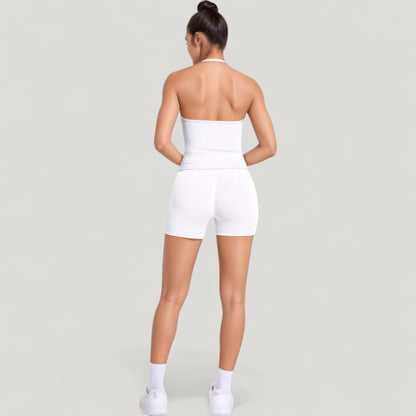 Anna-Kaci Active Women's Seamless Active Set with Halter Neck Top and Fitted Shorts