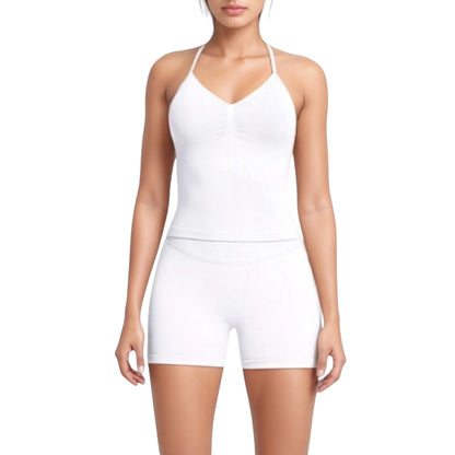 Anna-Kaci Active Women's Seamless Active Set with Halter Neck Top and Fitted Shorts