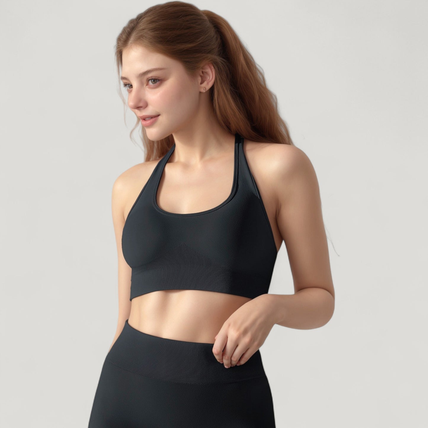 Anna-Kaci Active Women's Seamless Halter Neck Athletic Crop Top with Ribbed Detailing
