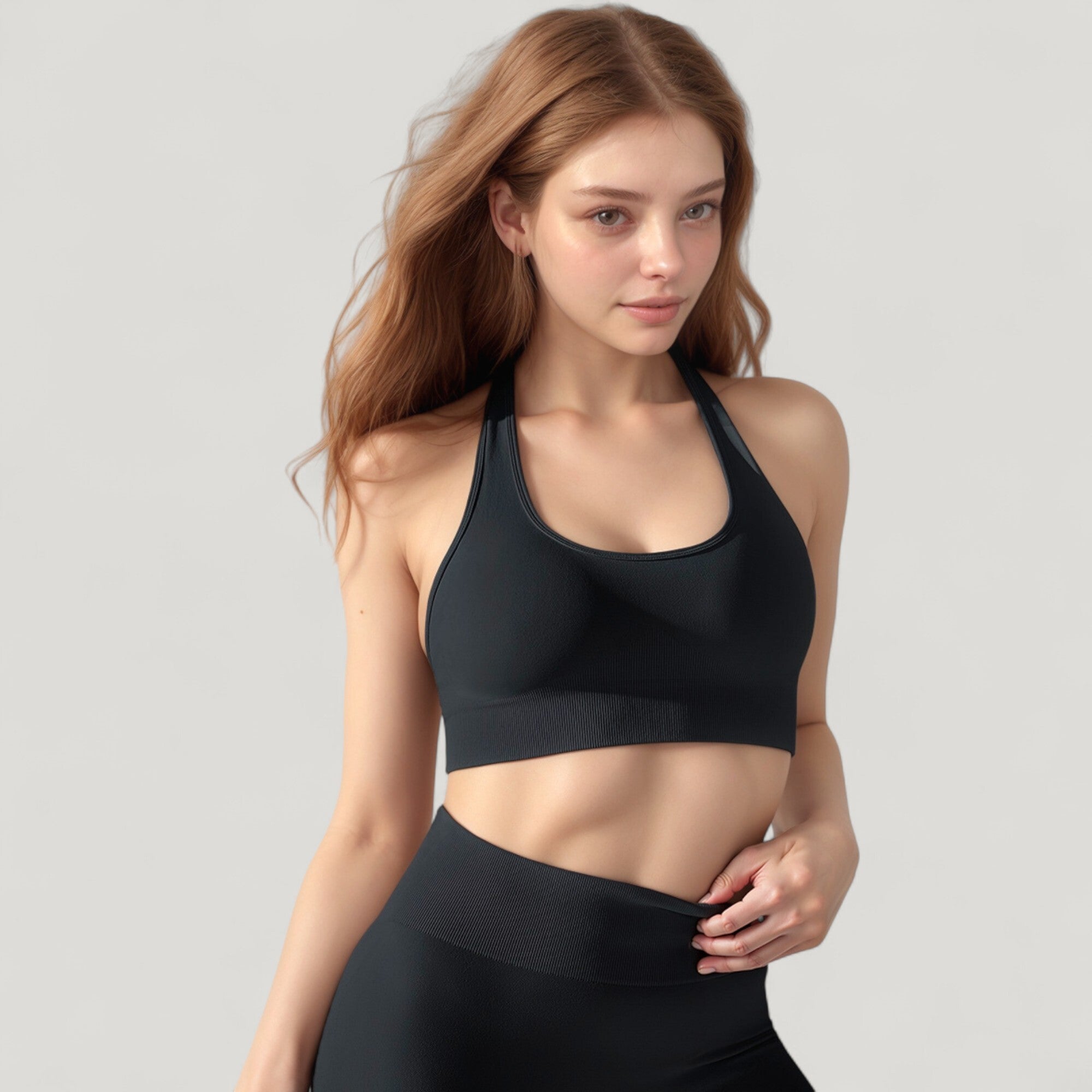 Anna-Kaci Active Women's Seamless Halter Neck Athletic Crop Top with Ribbed Detailing