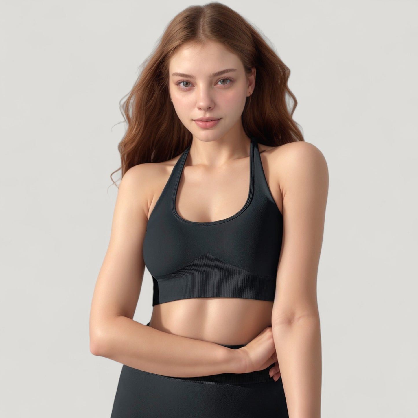 Anna-Kaci Active Women's Seamless Halter Neck Athletic Crop Top with Ribbed Detailing