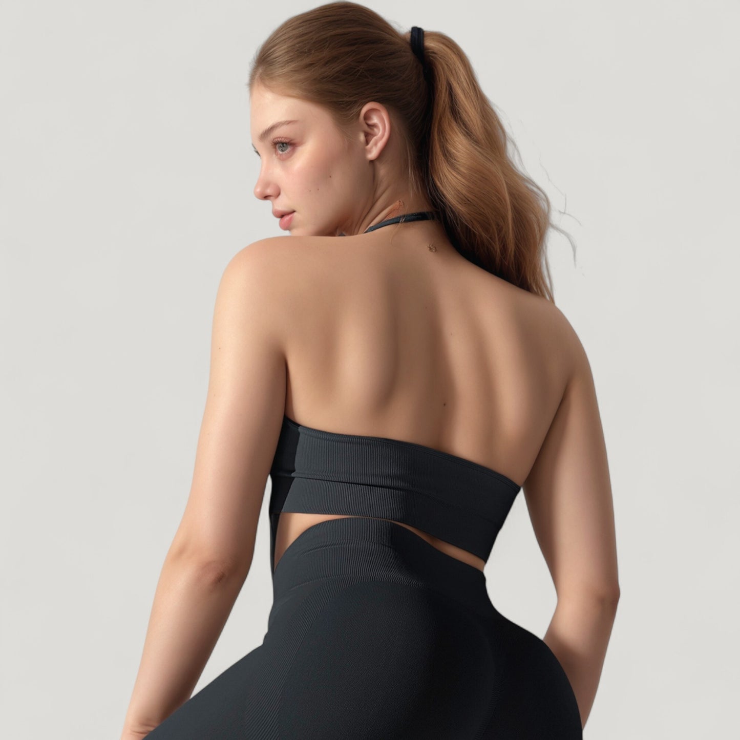 Anna-Kaci Active Women's Seamless Halter Neck Athletic Crop Top with Ribbed Detailing