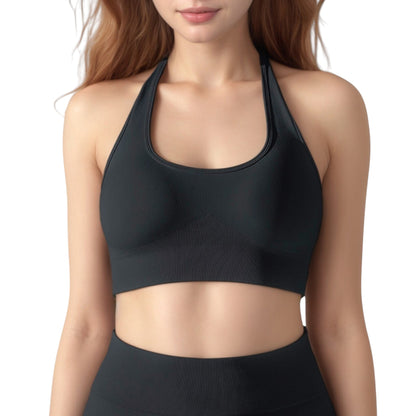 Anna-Kaci Active Women's Seamless Halter Neck Athletic Crop Top with Ribbed Detailing