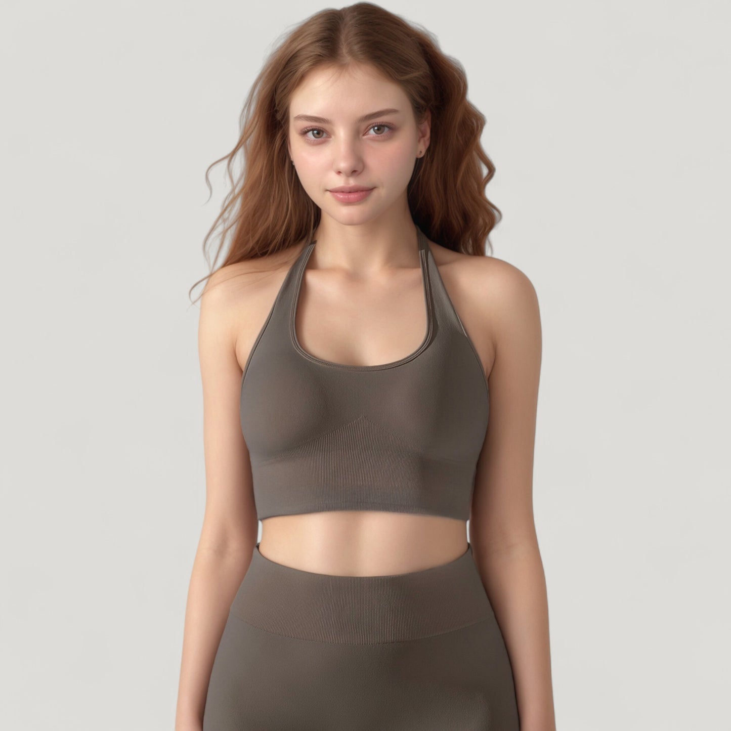 Anna-Kaci Active Women's Seamless Halter Neck Athletic Crop Top with Ribbed Detailing
