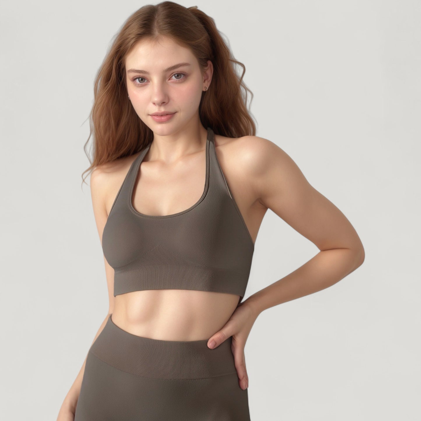Anna-Kaci Active Women's Seamless Halter Neck Athletic Crop Top with Ribbed Detailing
