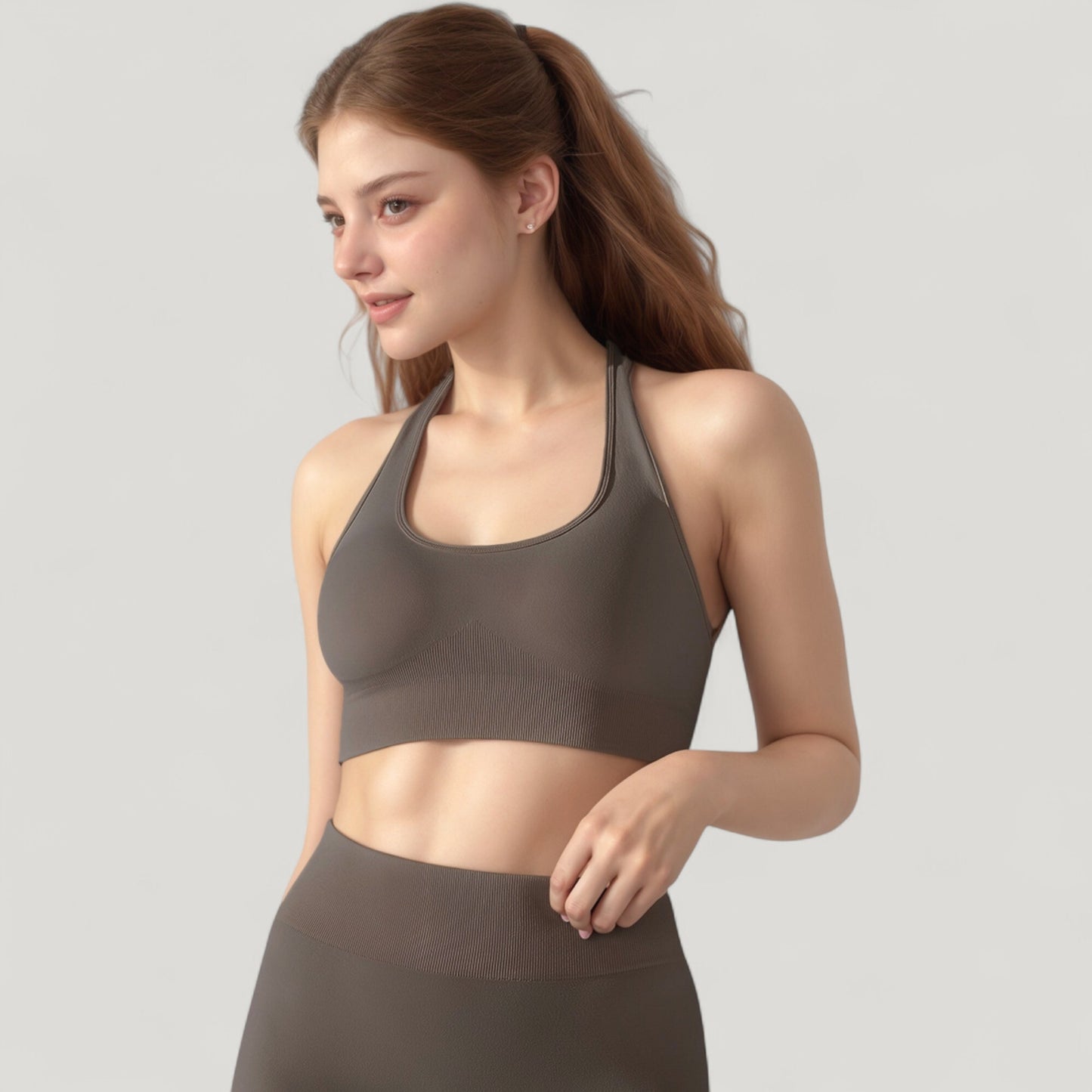 Anna-Kaci Active Women's Seamless Halter Neck Athletic Crop Top with Ribbed Detailing
