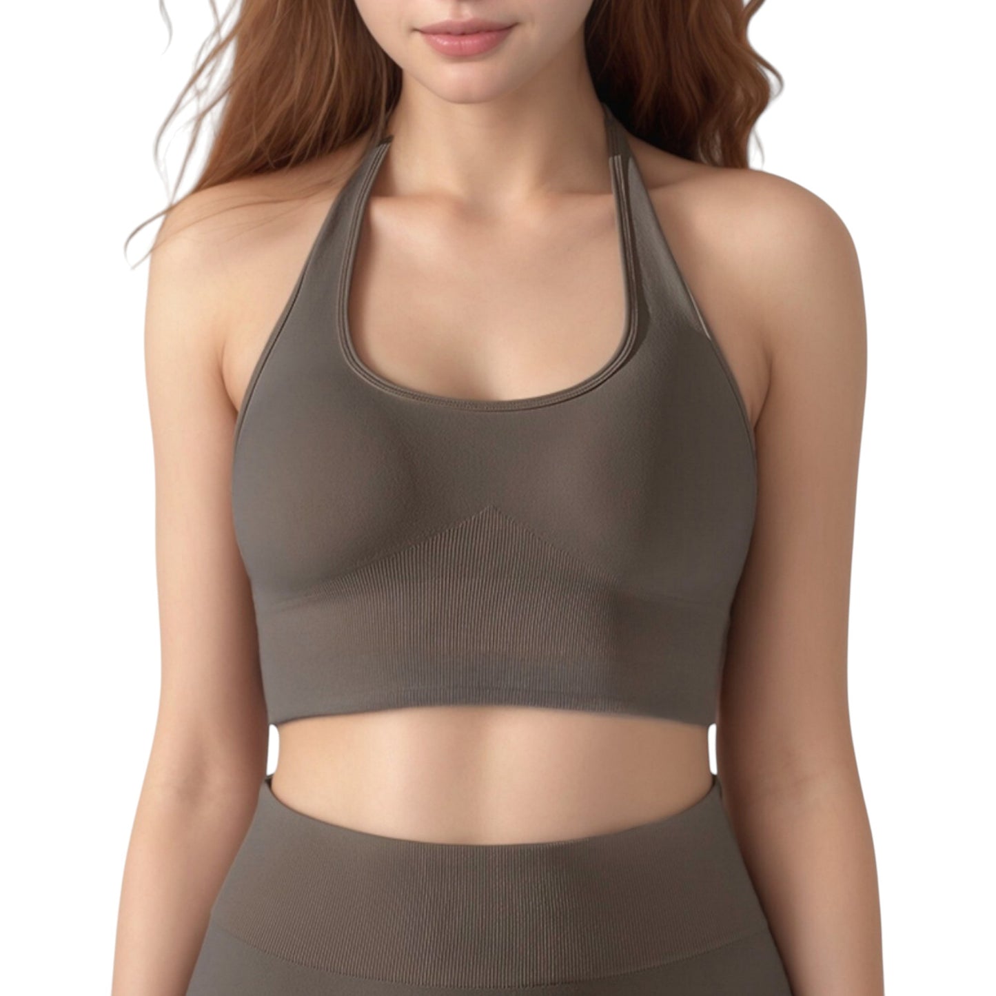 Anna-Kaci Active Women's Seamless Halter Neck Athletic Crop Top with Ribbed Detailing