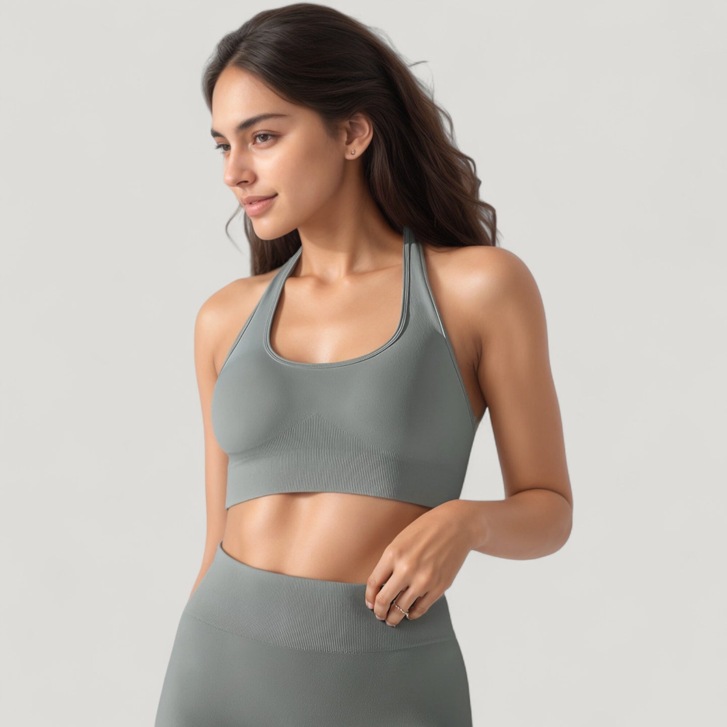 Anna-Kaci Active Women's Seamless Halter Neck Athletic Crop Top with Ribbed Detailing