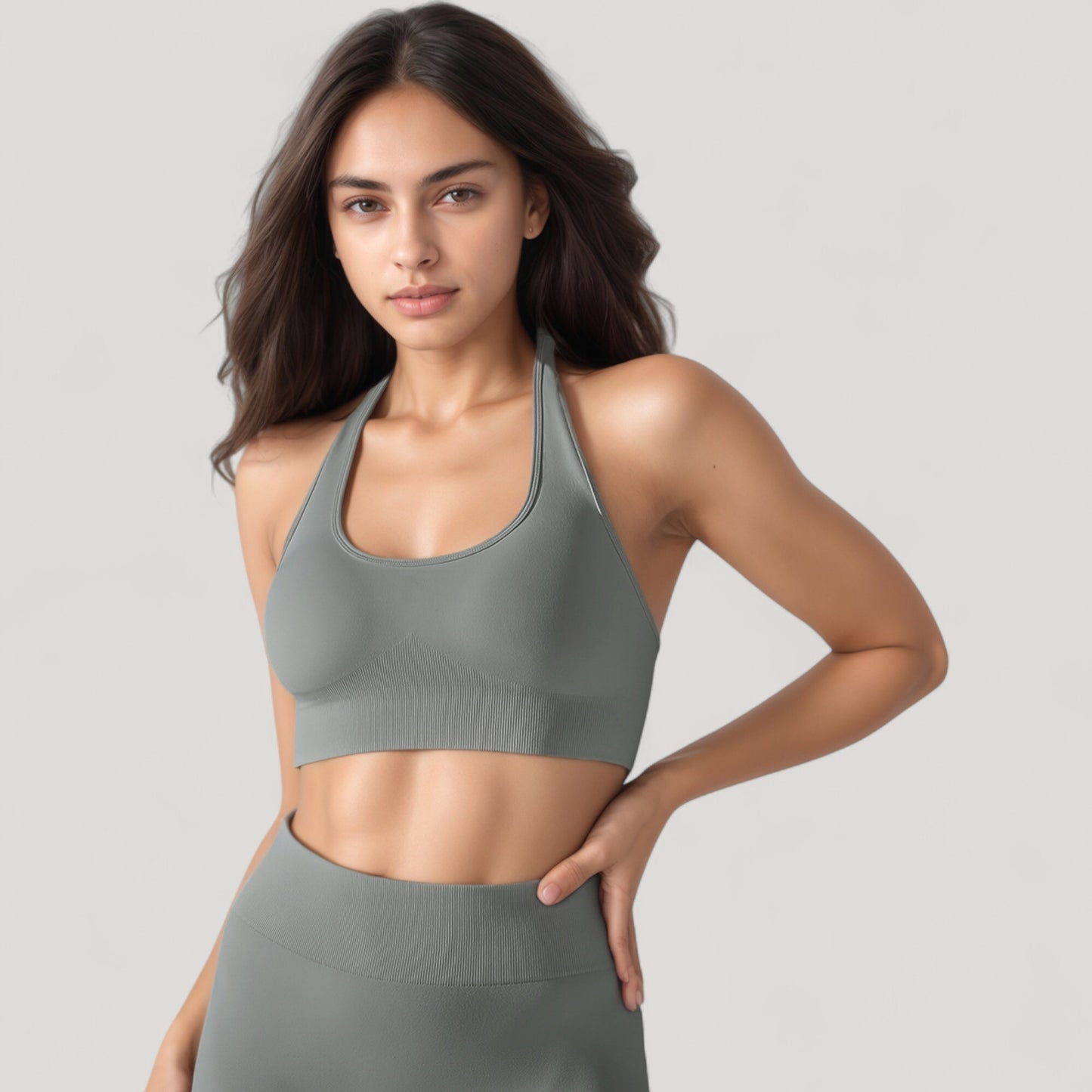 Anna-Kaci Active Women's Seamless Halter Neck Athletic Crop Top with Ribbed Detailing