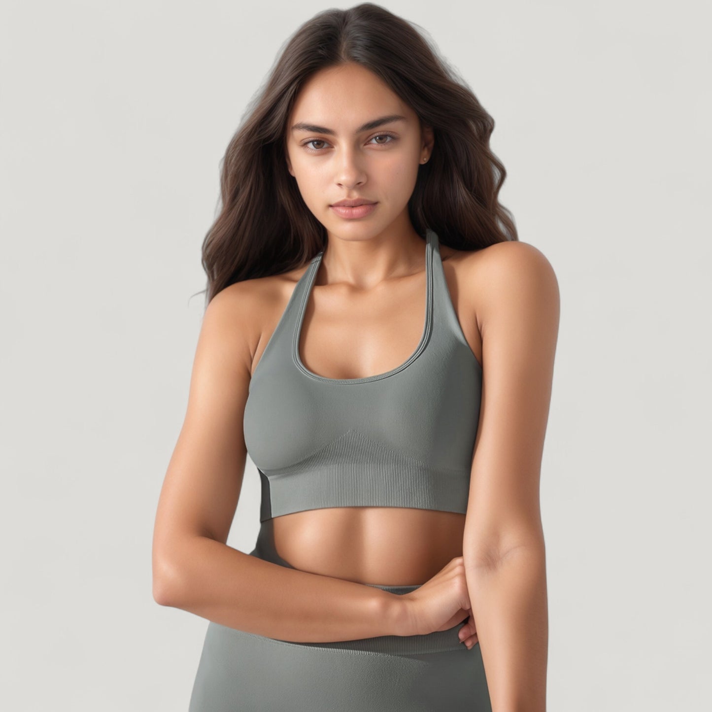 Anna-Kaci Active Women's Seamless Halter Neck Athletic Crop Top with Ribbed Detailing