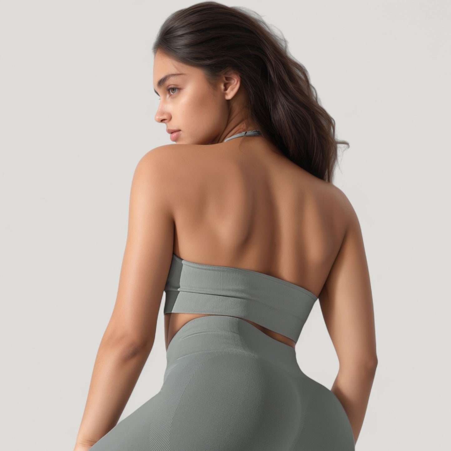 Anna-Kaci Active Women's Seamless Halter Neck Athletic Crop Top with Ribbed Detailing