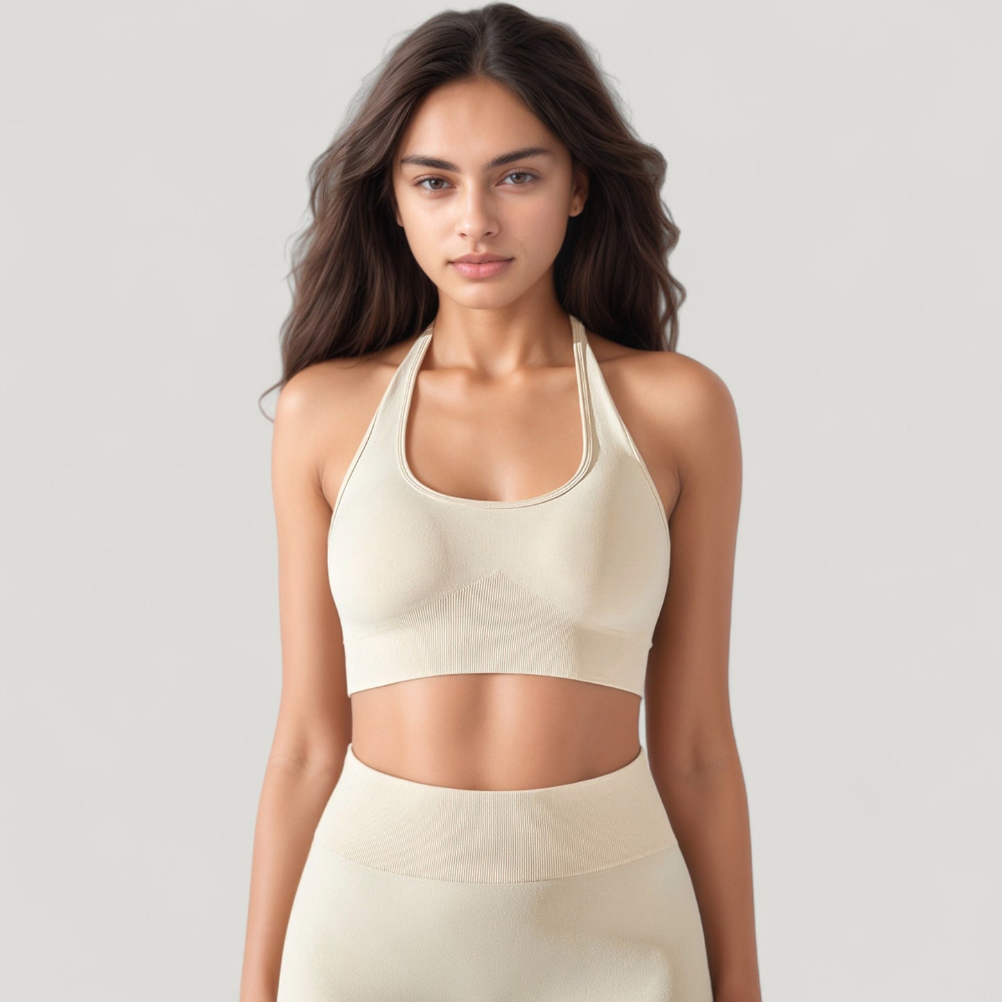Anna-Kaci Active Women's Seamless Halter Neck Athletic Crop Top with Ribbed Detailing