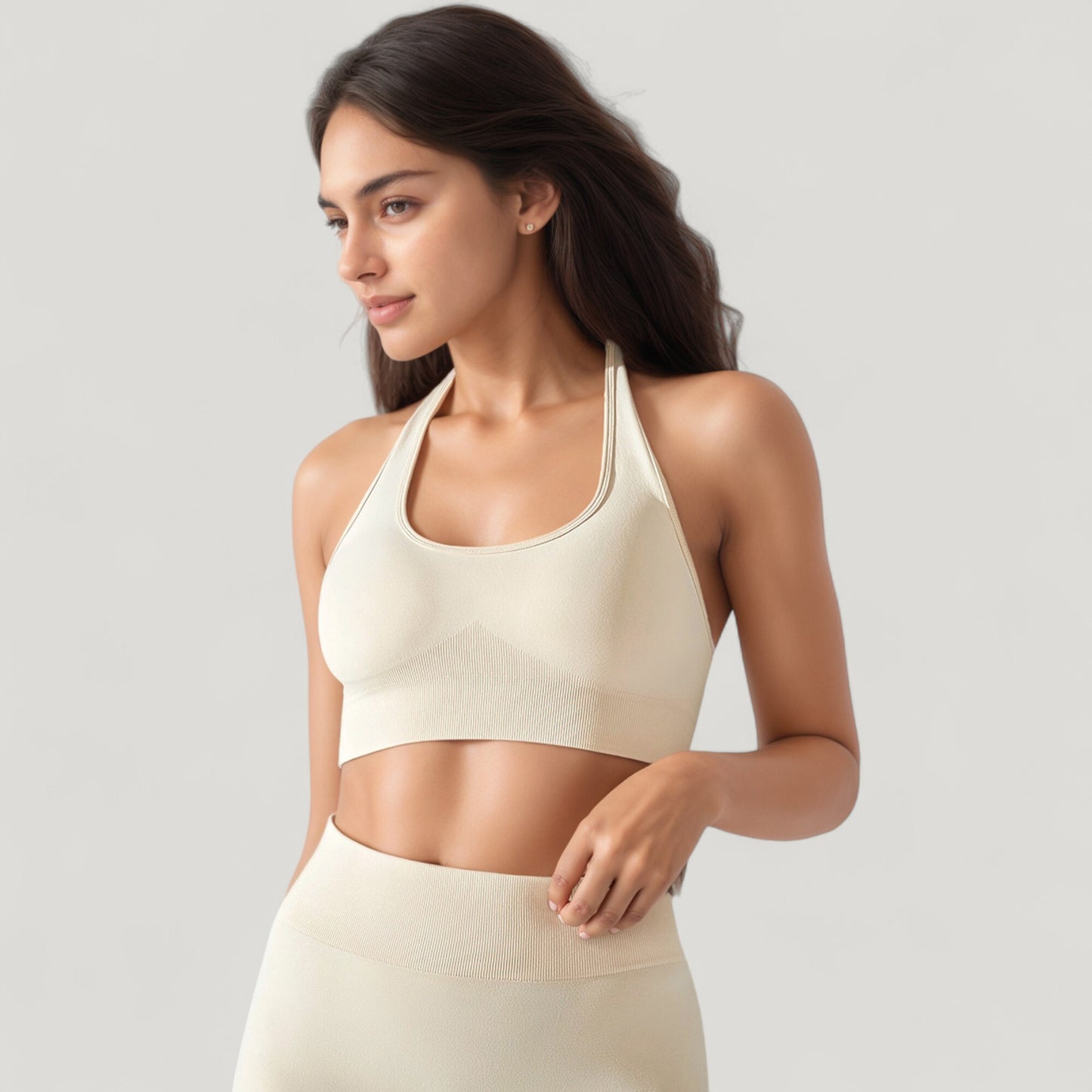Anna-Kaci Active Women's Seamless Halter Neck Athletic Crop Top with Ribbed Detailing