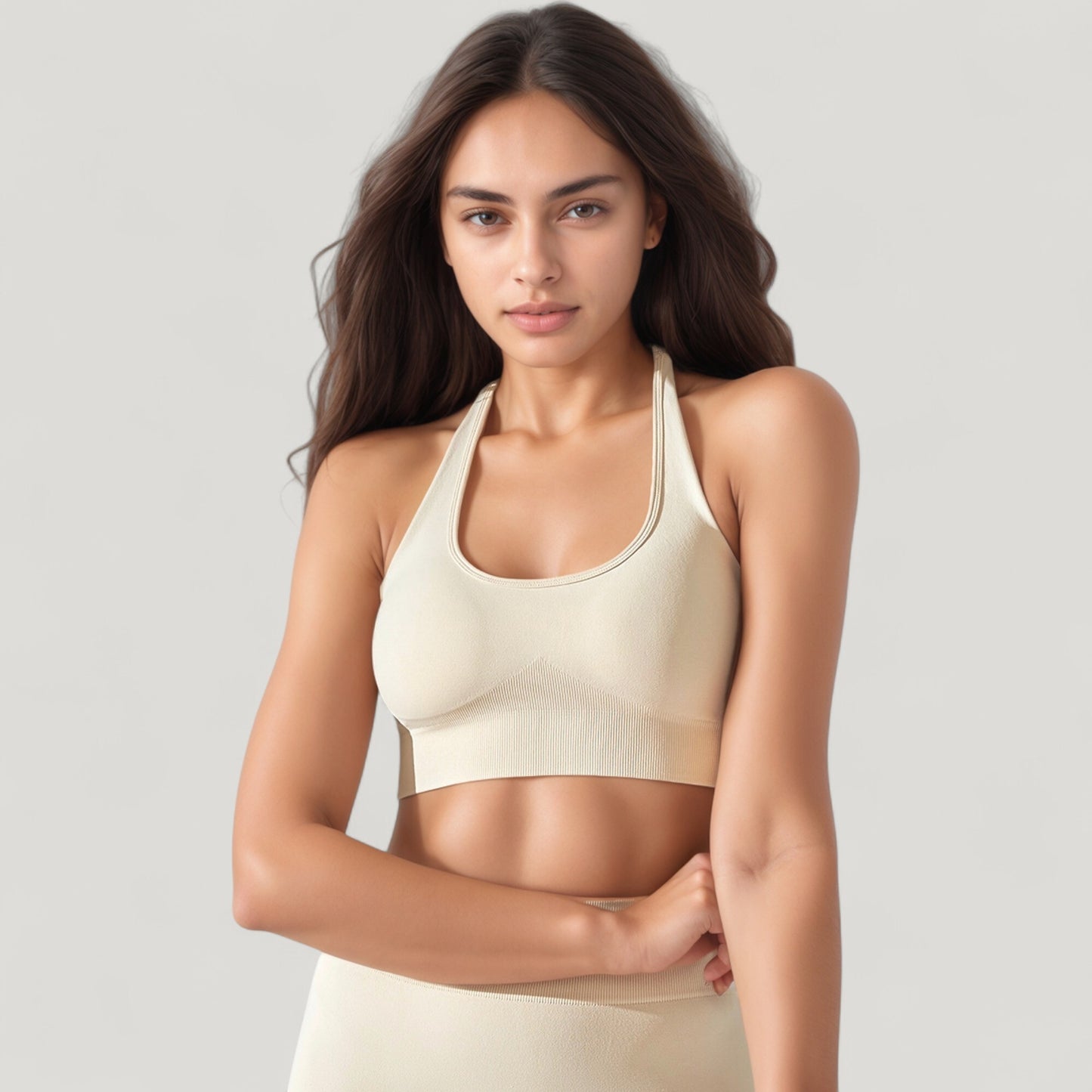 Anna-Kaci Active Women's Seamless Halter Neck Athletic Crop Top with Ribbed Detailing