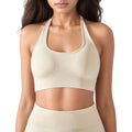 Anna-Kaci Active Women's Seamless Halter Neck Athletic Crop Top with Ribbed Detailing