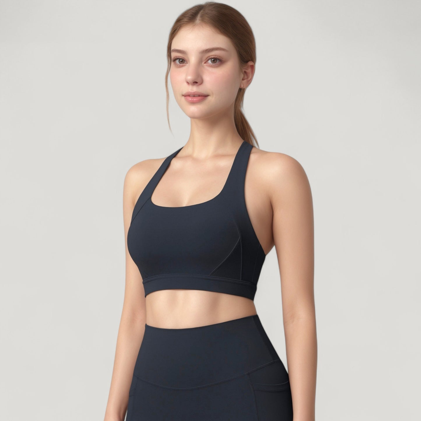 Anna-Kaci Active Women's Scoop Neck Seamless Athletic Crop Top with Wide Shoulder Straps