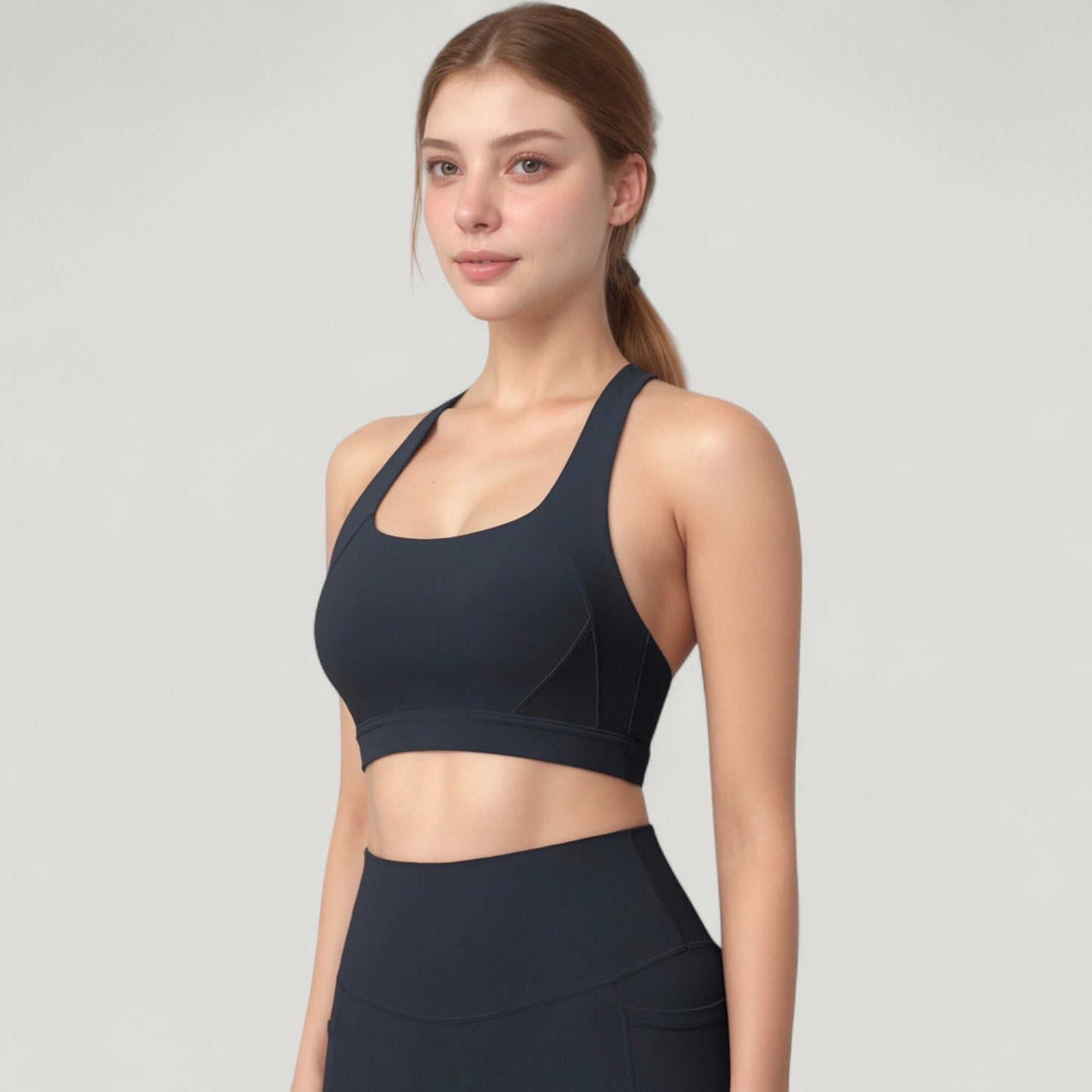 Anna-Kaci Active Women's Scoop Neck Seamless Athletic Crop Top with Wide Shoulder Straps